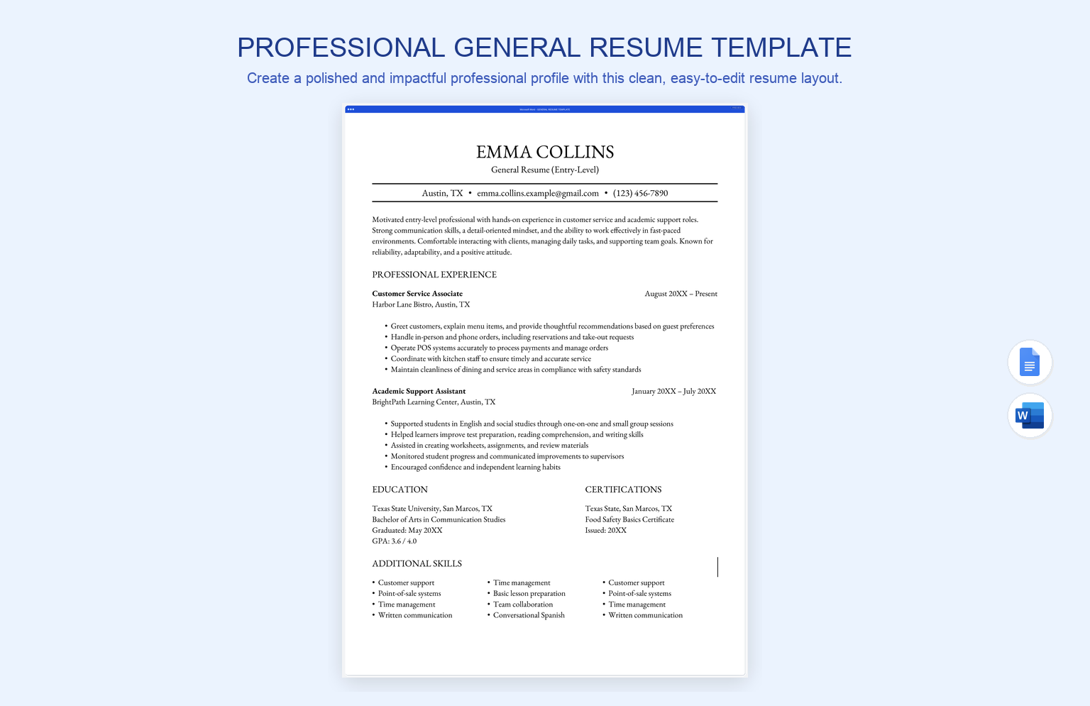 Professional General Resume Template