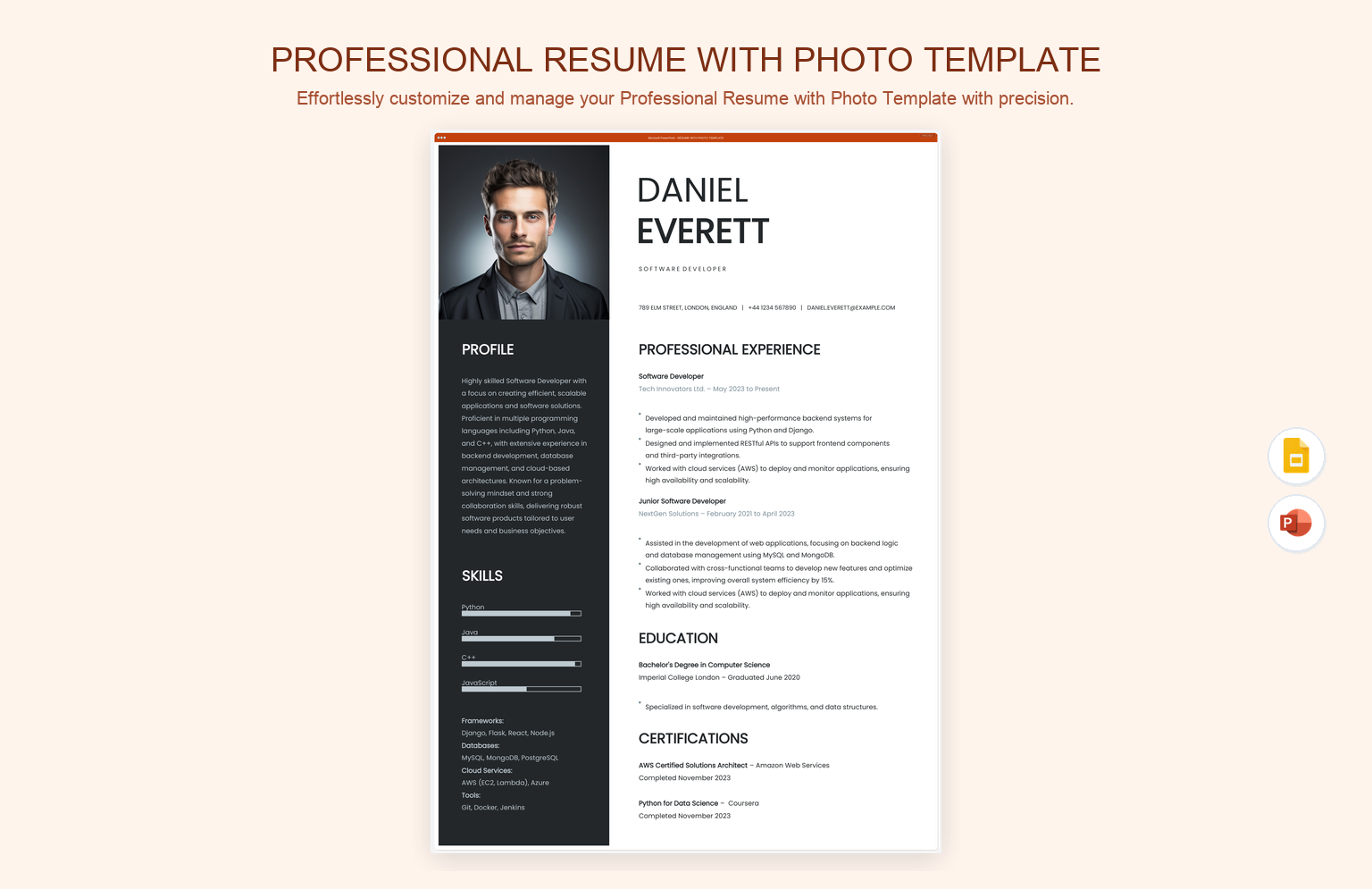 Professional Resume with Photo Template