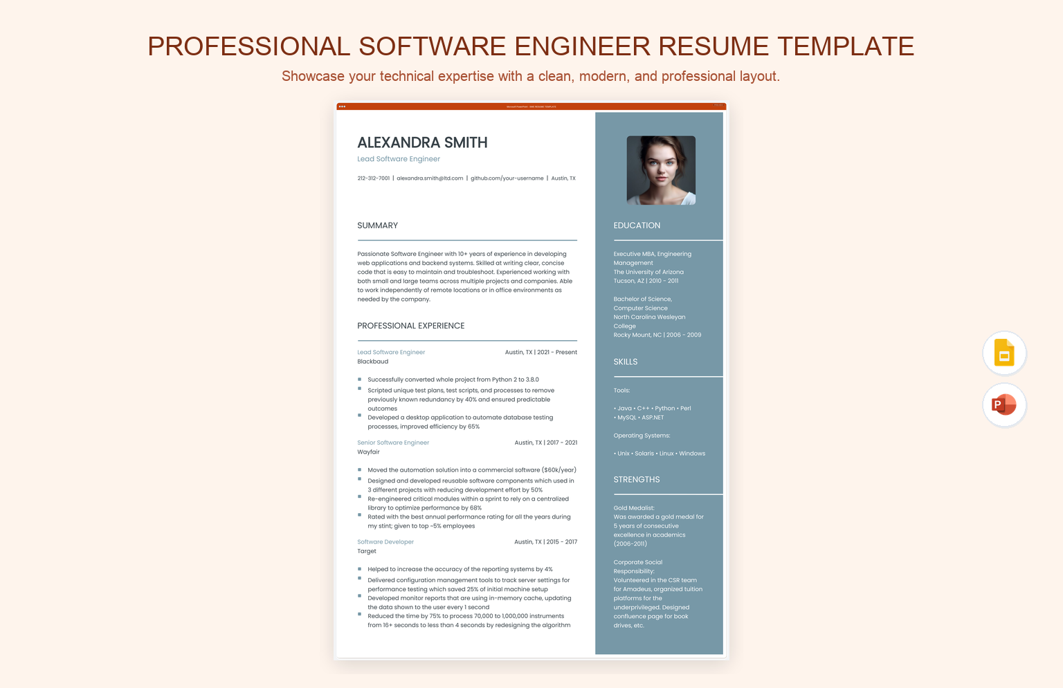 Professional Software Engineer Resume Template