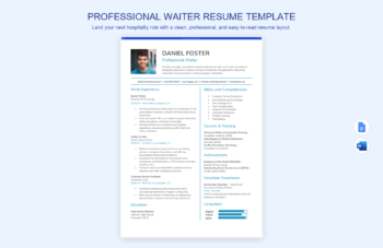 Professional Waiter Resume Template