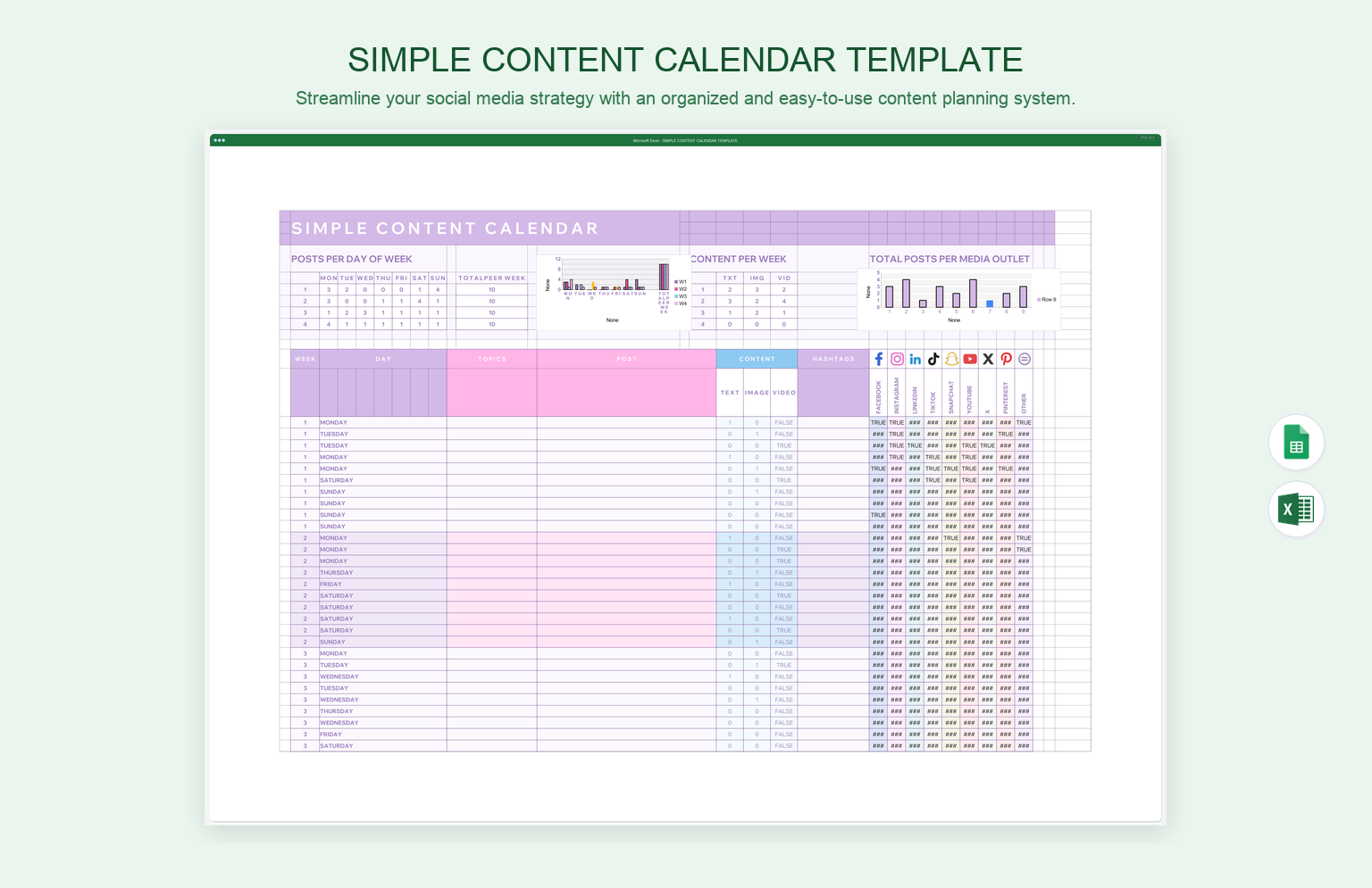 Simple Content Calendar Template