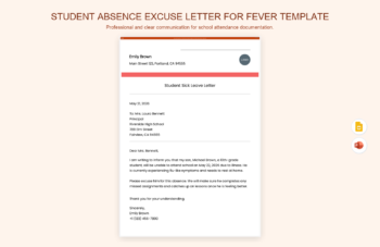 Student Absence Excuse Letter for Fever Template product preview thumbnail