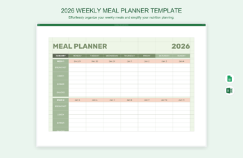 2026 Weekly Meal Planner Template product preview thumbnail
