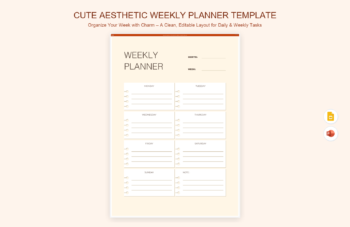 Cute Aesthetic Weekly Planner Template product preview thumbnail
