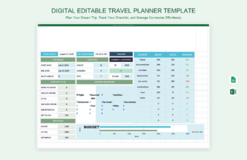 Digital Editable Travel Planner Template product preview thumbnail