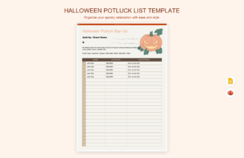 Halloween Potluck List Template product preview thumbnail