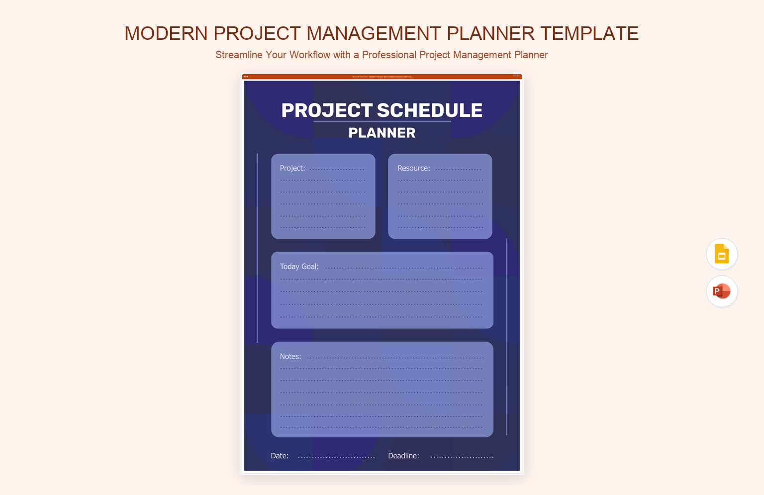 Modern Project Management Planner Template product preview thumbnail
