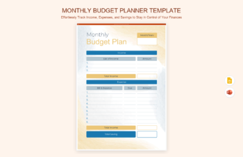 Monthly Budget Planner Template product preview thumbnail