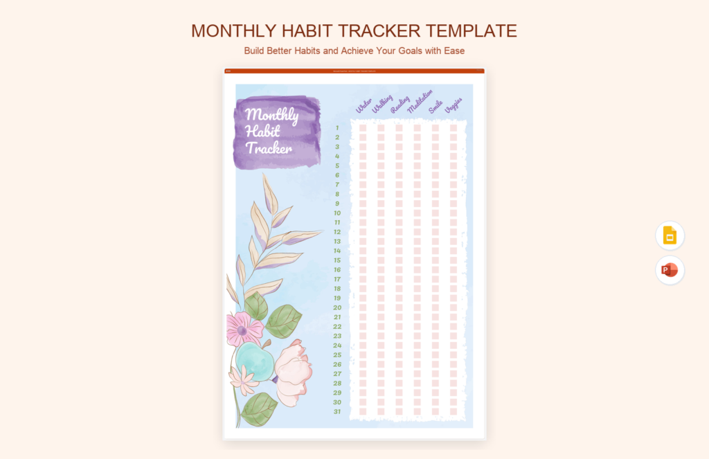 Monthly Habit Tracker Template product preview thumbnail
