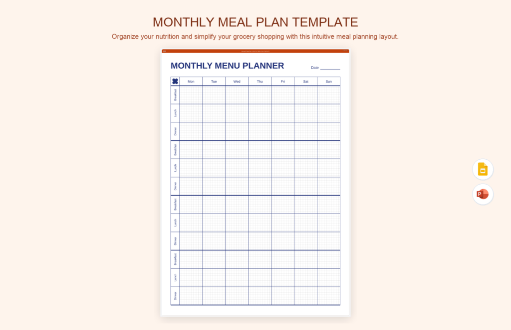 Monthly Meal Plan Template product preview thumbnail