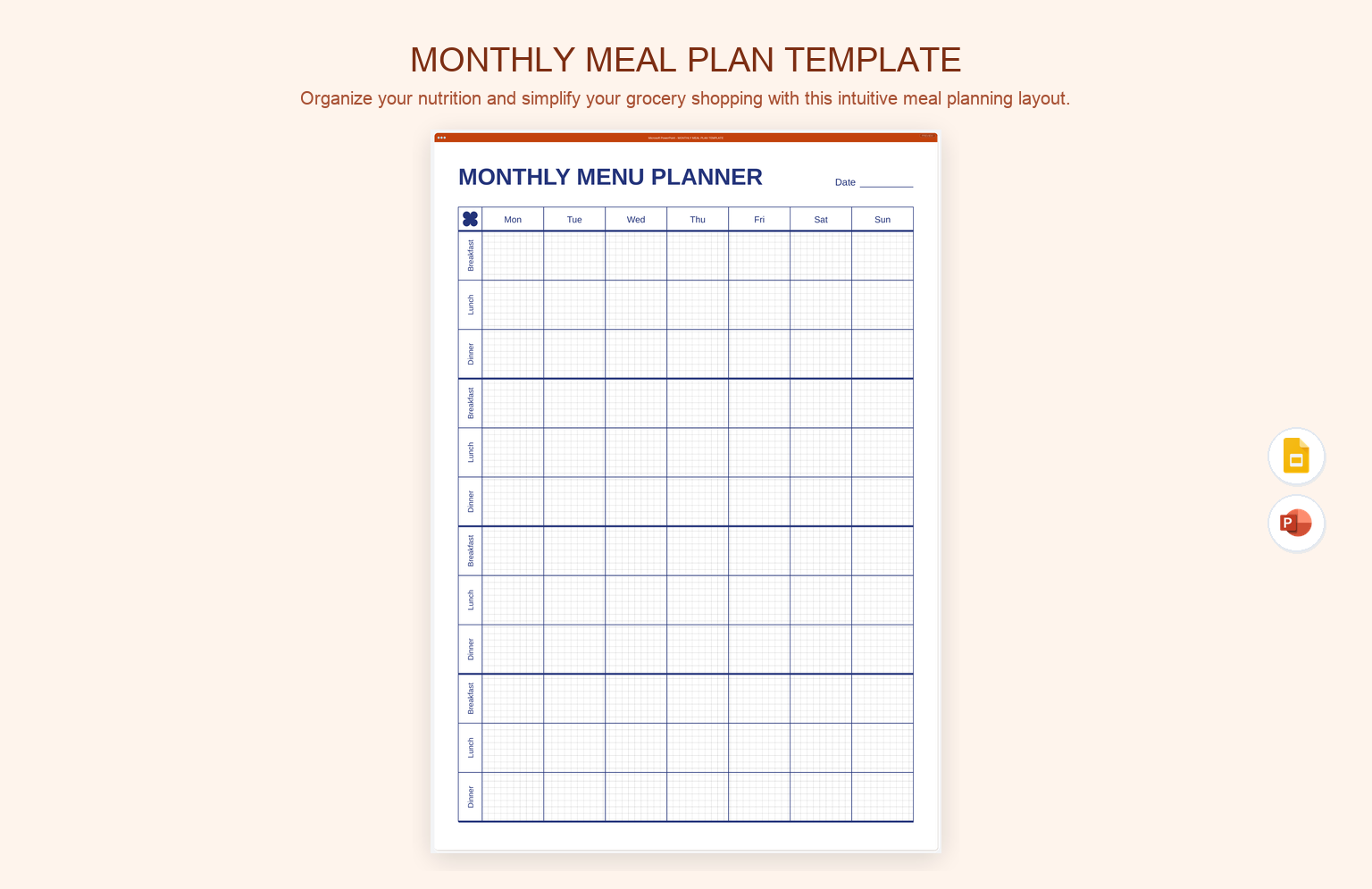 Monthly Meal Plan Template product preview thumbnail