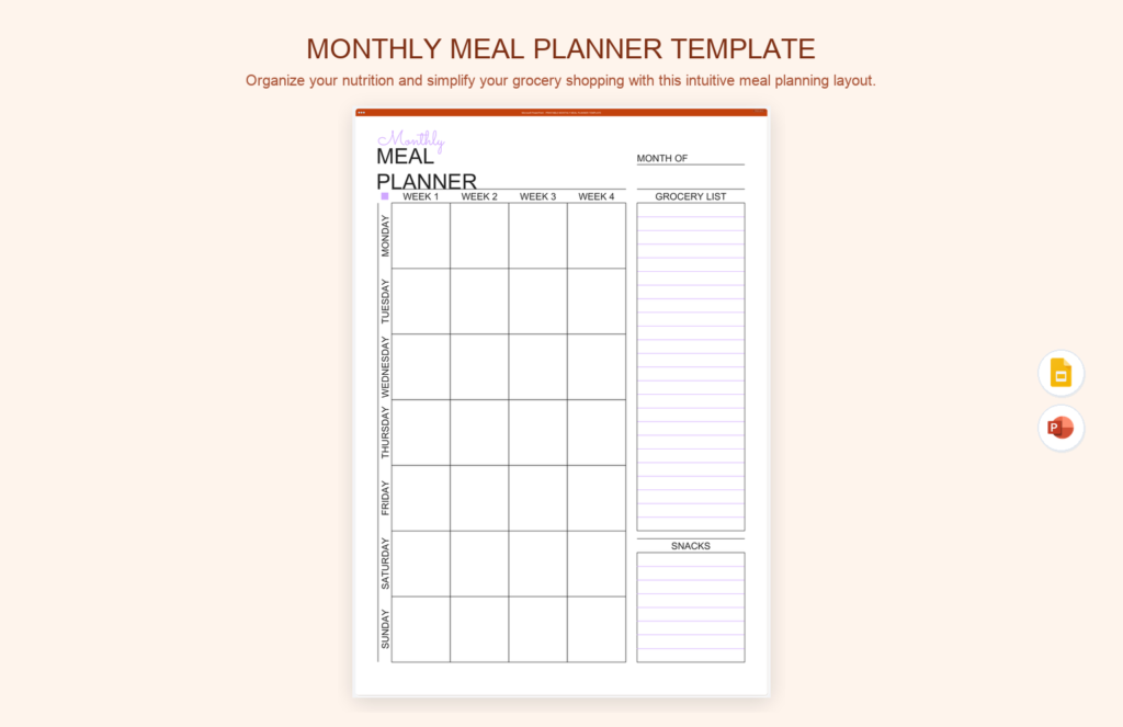 Monthly Meal Planner Template product preview thumbnail