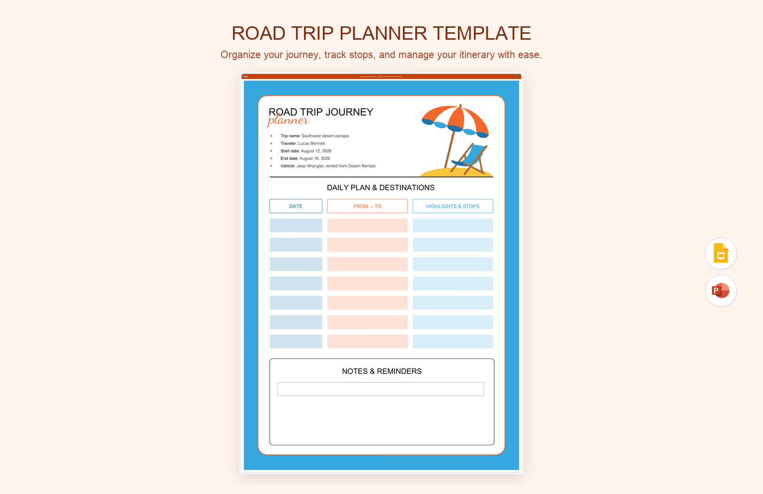Road Trip Planner Template product preview thumbnail