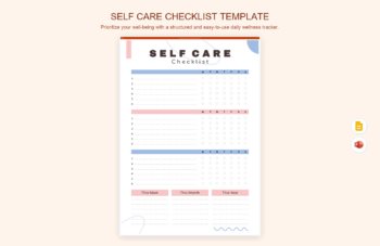 Self Care Checklist Template product preview thumbnail