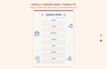Weekly Dinner Menu Template product preview thumbnail
