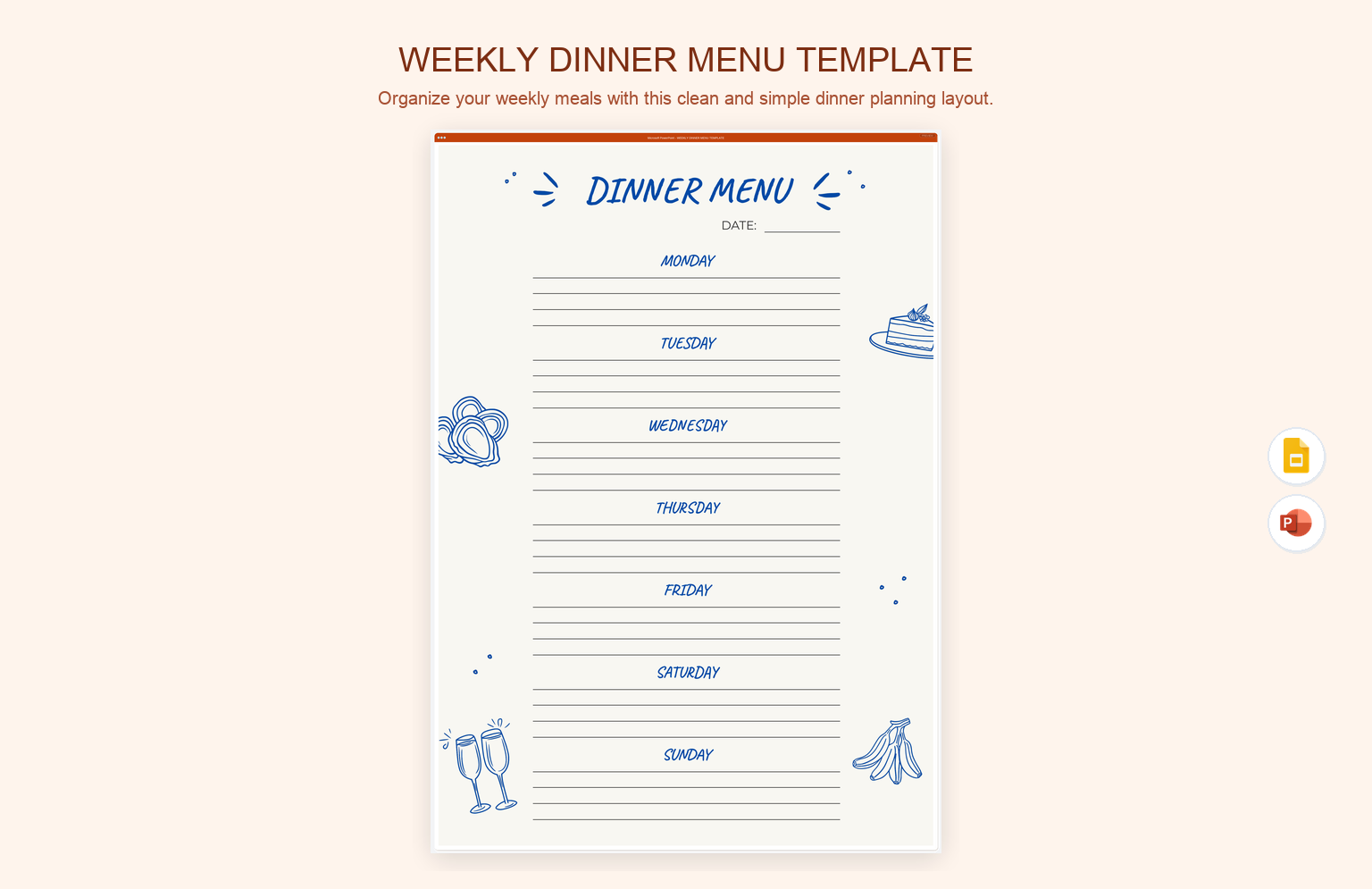 Weekly Dinner Menu Template product preview thumbnail