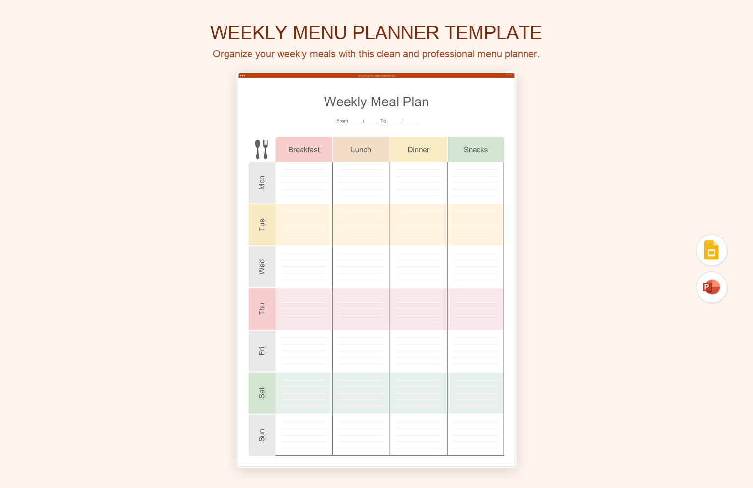 Weekly Menu Planner Template product preview thumbnail