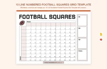 10 Line Numbered Football Squares Grid Template product preview thumbnail