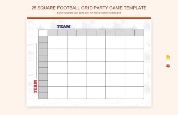 25 Square Football Grid Party Game Template product preview thumbnail