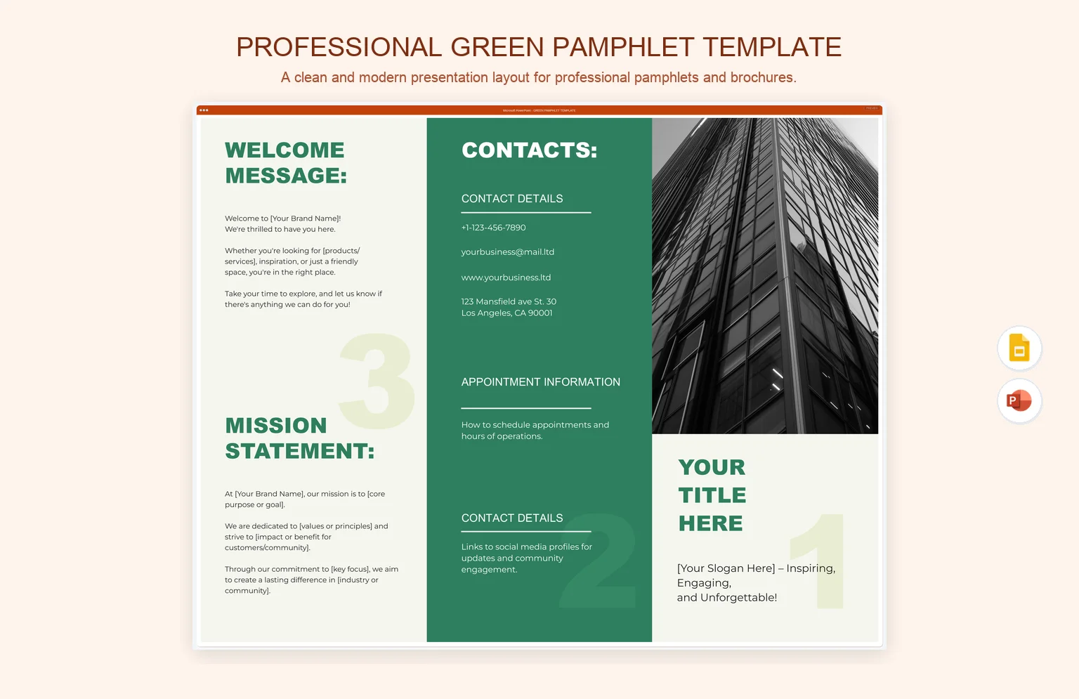Professional Green Pamphlet Template product preview thumbnail