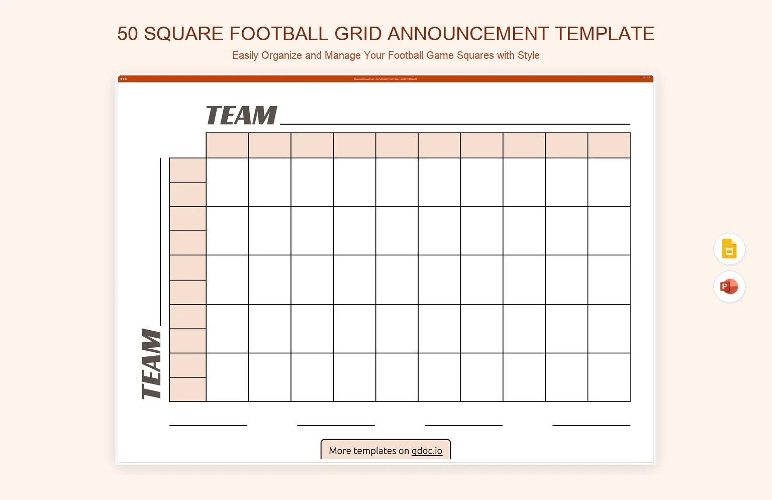 50 Square Football Grid Announcement Template product preview thumbnail