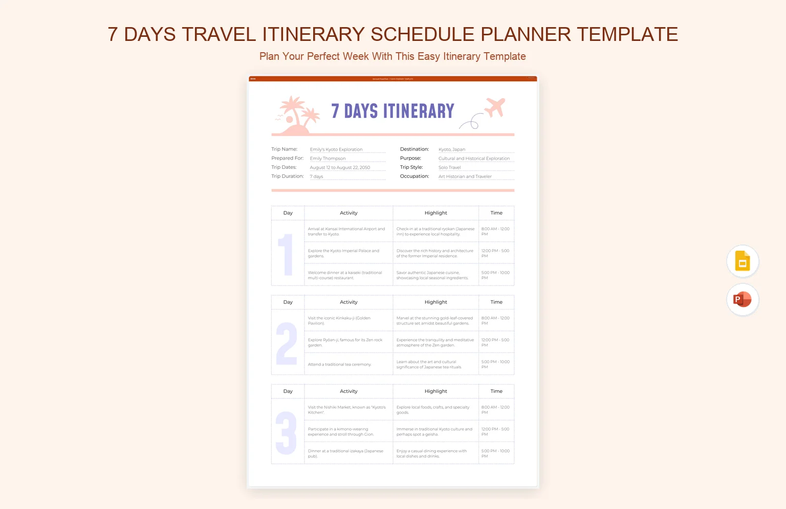 Realtor Email Template 7 Days Travel Itinerary Schedule Planner Template