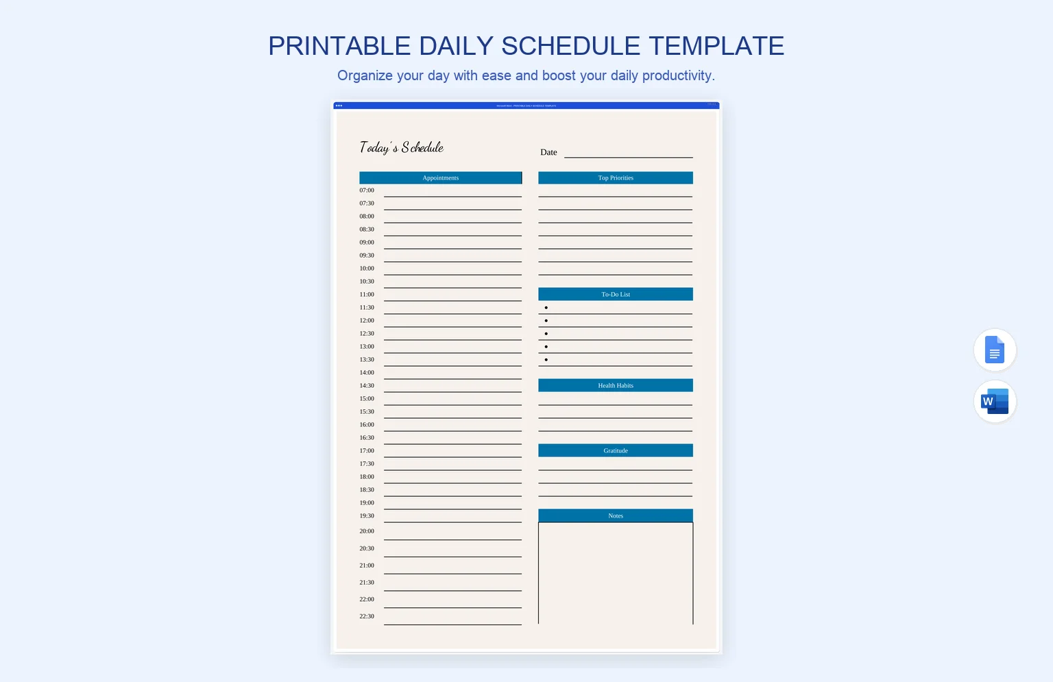 Printable Daily Schedule Template product preview thumbnail