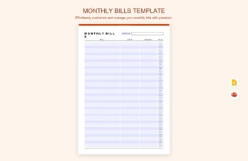 Monthly Bills Template product preview thumbnail