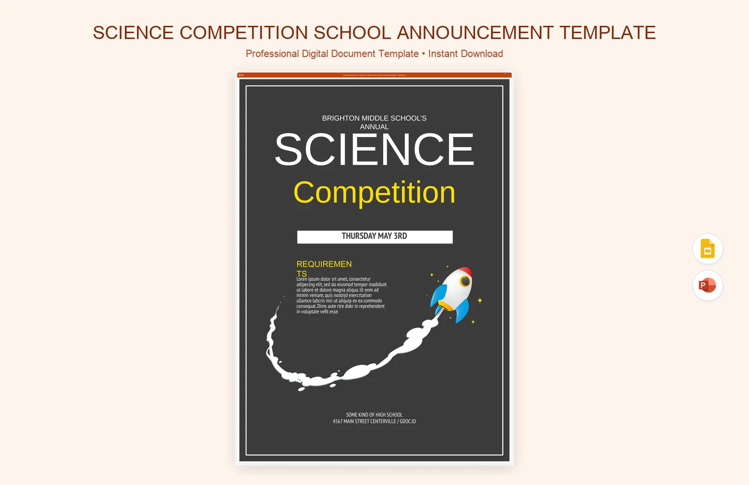 Science Competition School Announcement Template product preview thumbnail