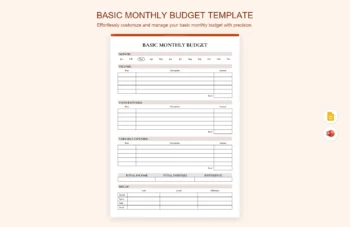 Basic Monthly Budget Template product preview thumbnail
