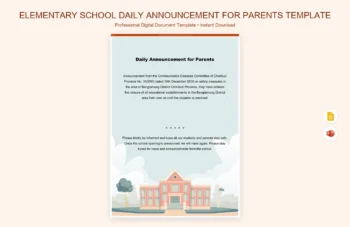 Elementary School Daily Announcement For Parents Template product preview thumbnail
