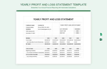Yearly Profit and Loss Statement Template product preview thumbnail