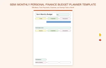 Semi Monthly Personal Finance Budget Planner Template product preview thumbnail