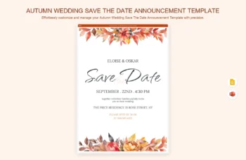 Autumn Wedding Save The Date Announcement Template product preview thumbnail