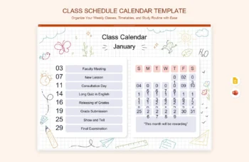Class Schedule Calendar Template product preview thumbnail