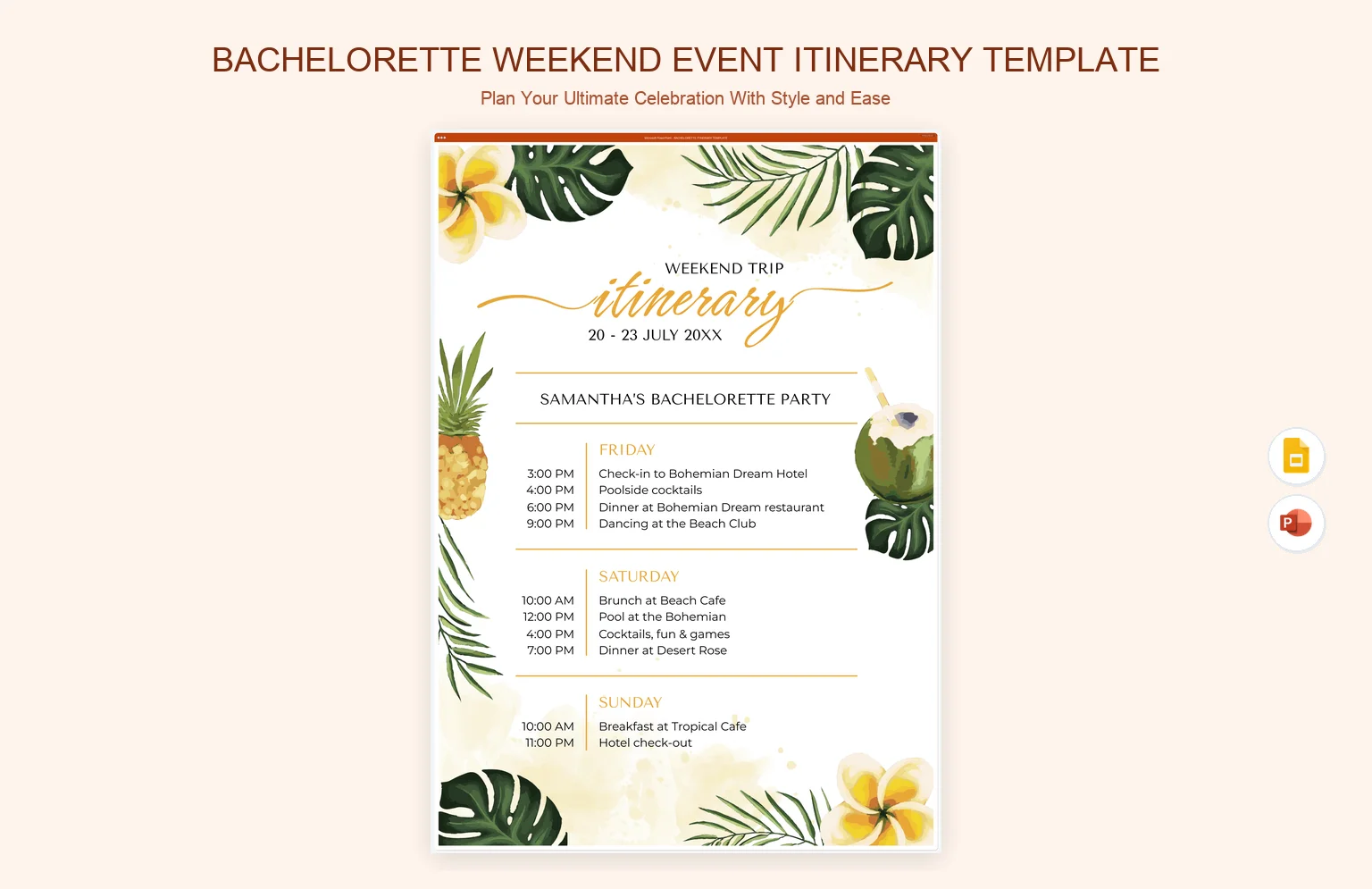 Bachelorette Weekend Event Itinerary Template product preview thumbnail