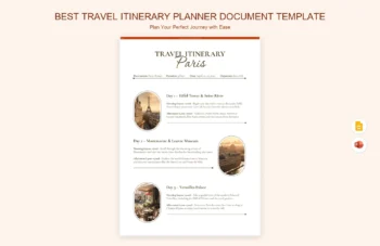 Best Travel Itinerary Planner Document Template product preview thumbnail