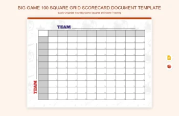 Big Game 100 Square Grid Scorecard Document Template product preview thumbnail