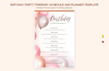 Birthday Party Itinerary Schedule And Planner Template product preview thumbnail