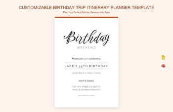 Customizable Birthday Trip Itinerary Planner Template product preview thumbnail