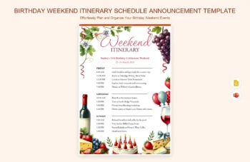 Birthday Weekend Itinerary Schedule Announcement Template product preview thumbnail
