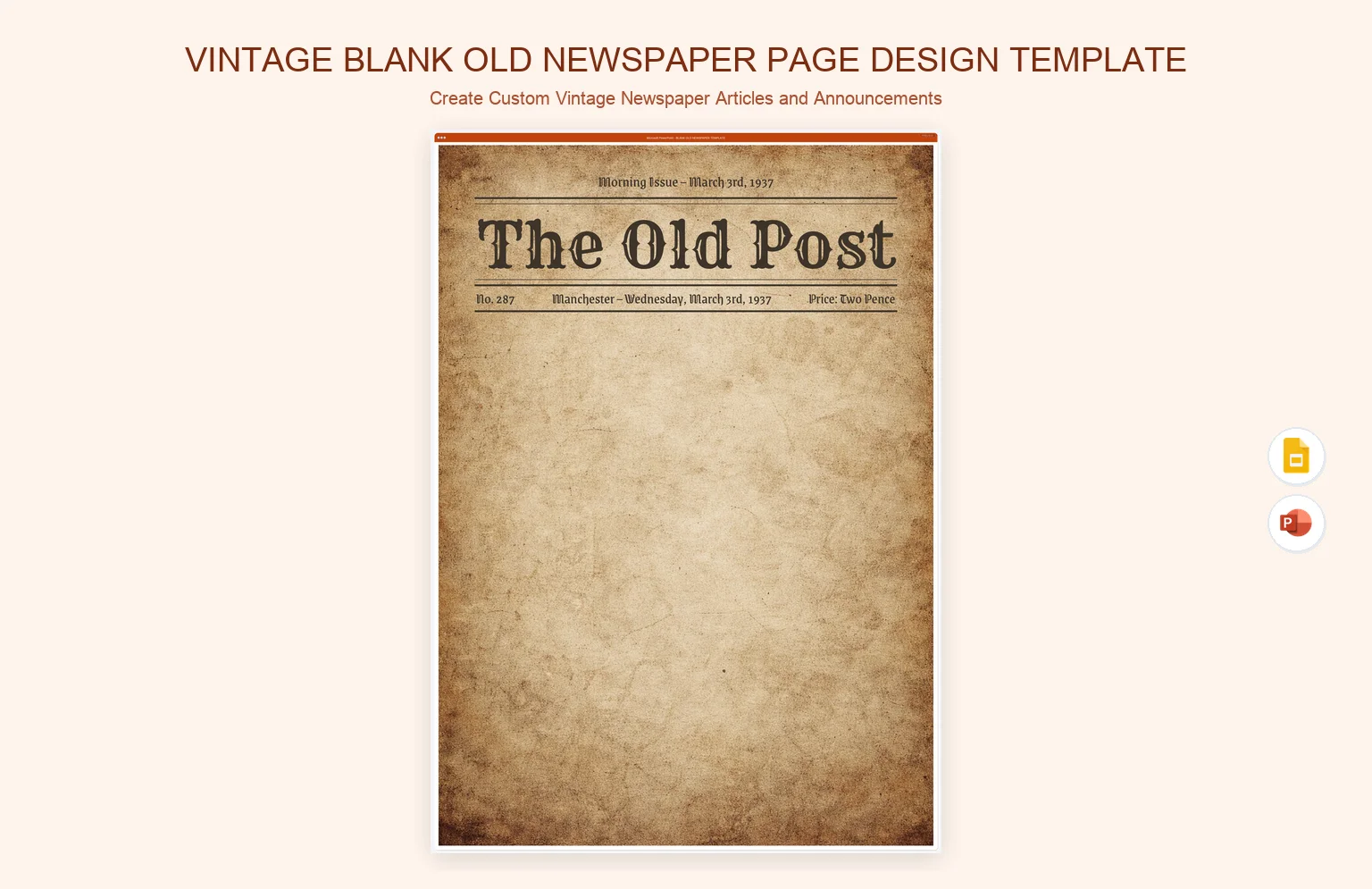 Vintage Blank Old Newspaper Page Design Template product preview thumbnail