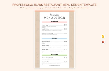 Professional Blank Restaurant Menu Design Template product preview thumbnail