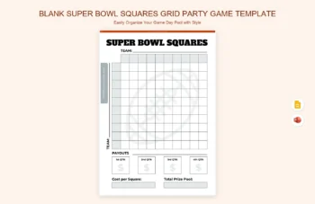 Blank Super Bowl Squares Grid Party Game Template product preview thumbnail