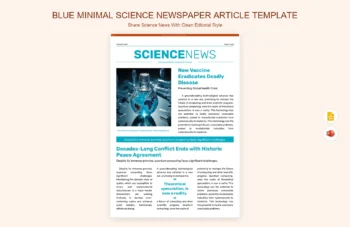 Blue Minimal Science Newspaper Article Template product preview thumbnail