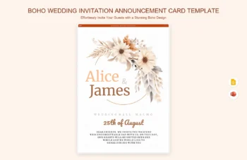 Boho Wedding Invitation Announcement Card Template product preview thumbnail