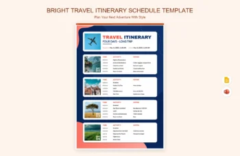 Bright Travel Itinerary Schedule Template product preview thumbnail