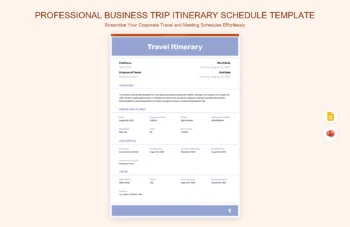 Professional Business Trip Itinerary Schedule Template product preview thumbnail