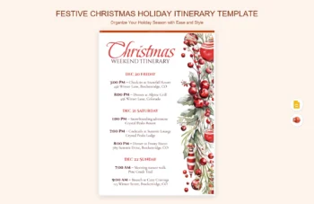 Festive Christmas Holiday Itinerary Template product preview thumbnail