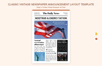 Vintage Newspaper Announcement Layout Template product preview thumbnail